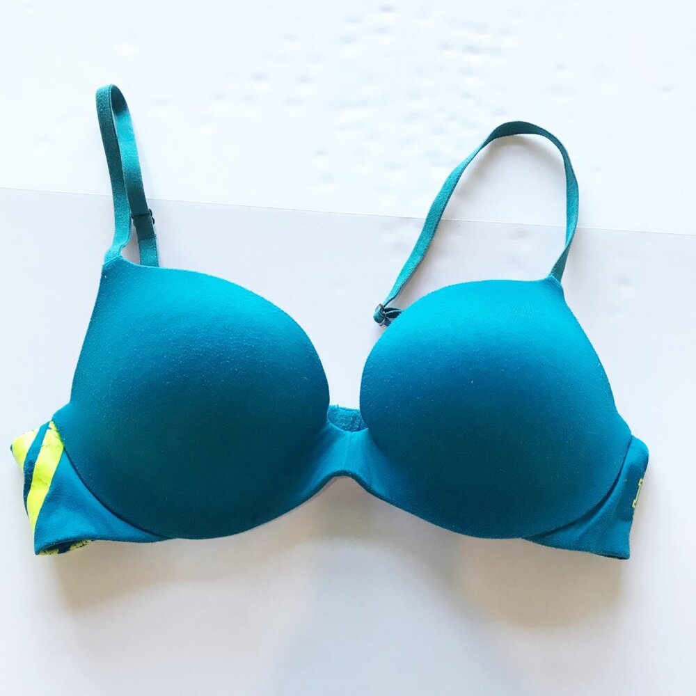 PINK Victoria's Secret Push-Up Bra Teal Underwire Padded Womens 34B
